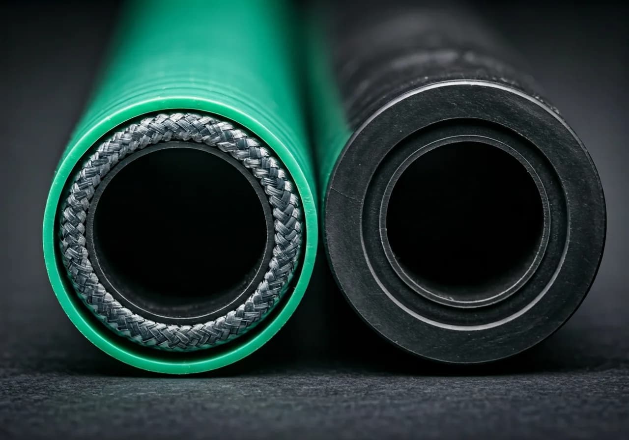 PVC ve kauçuk hortum kesit karşılaştırma