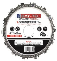 Zincirli Ahşap Testere 125 x 22-23mm - Orta Taşlama Makinesi Kesim Diski - Motorlu testere zincirine benzer yapıda disk şeklinde ahşap testere, 125 mm dış çap × 22-23 mm mil bağlantı. Klasik düz dişli testere disklerinden farklı olarak zincir benzeri dişler ahşapta agresif ve hızlı kesim sağlar. Orta taşlama makinesi ile uyumlu.