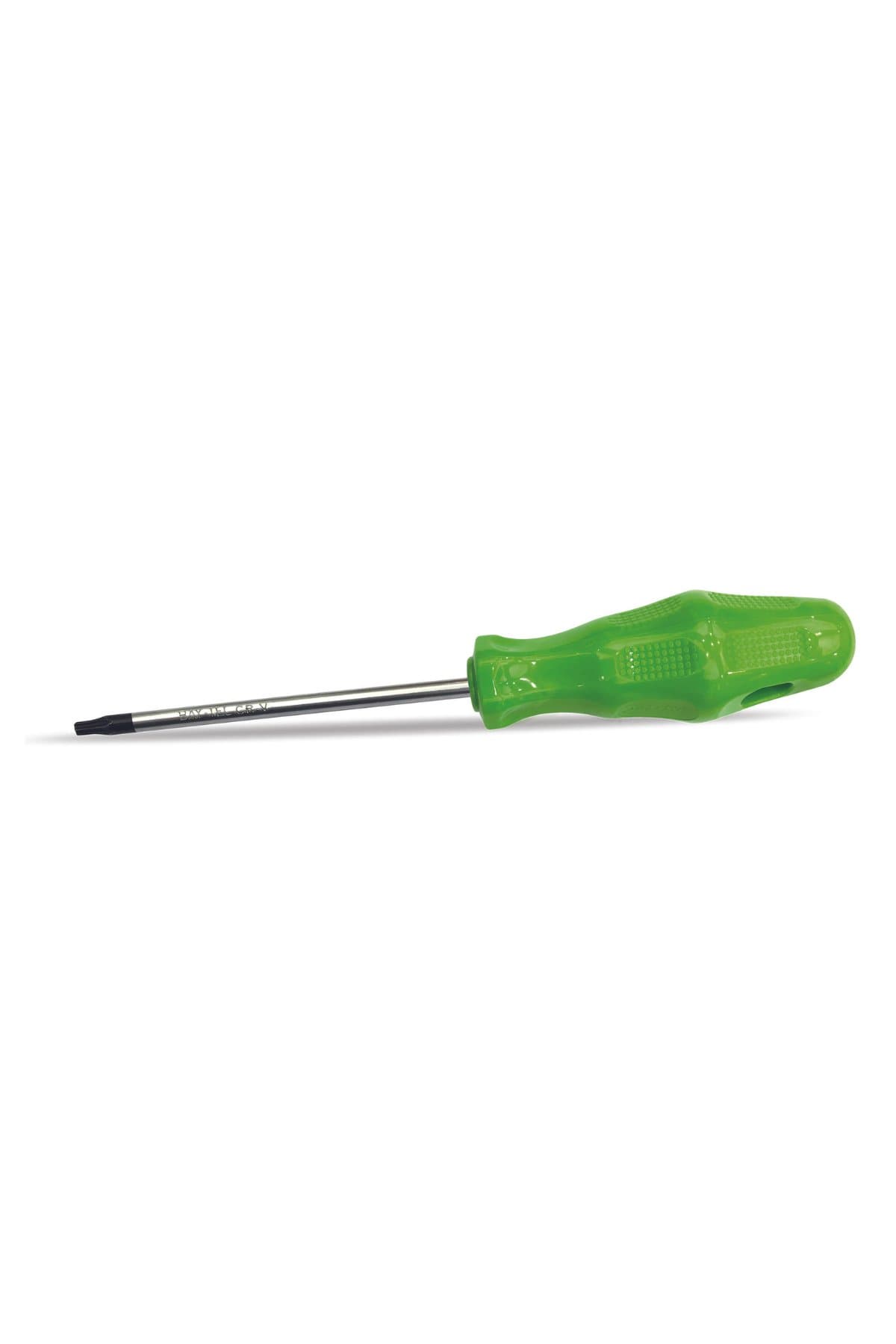 Torx Tornavida T 10 - Torx Uçlu profesyonel tornavida, T 10 ölçüsünde. Yıldız başlı (torx) vidaları sıkma/sökme — yüksek tork uygulamaları için için tasarlanmıştır. Otomotiv (özellikle modern arabalar), elektronik kabin, makina kapakları, hassas montaj işlerinde temel bir el aleti olarak kullanılır. Krom-vanadyum çelik ucu, sertleştirilmiş ve temperlenmiş yapısı ile profesyonel kalitede uzun ömürlü kullanım sağlar.