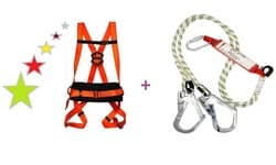Safeset Paraşüt Tipi Bel Destekli Emniyet Kemeri + Safeset Çift Kollu Şok Emicili Statik Halatlı Lanyard