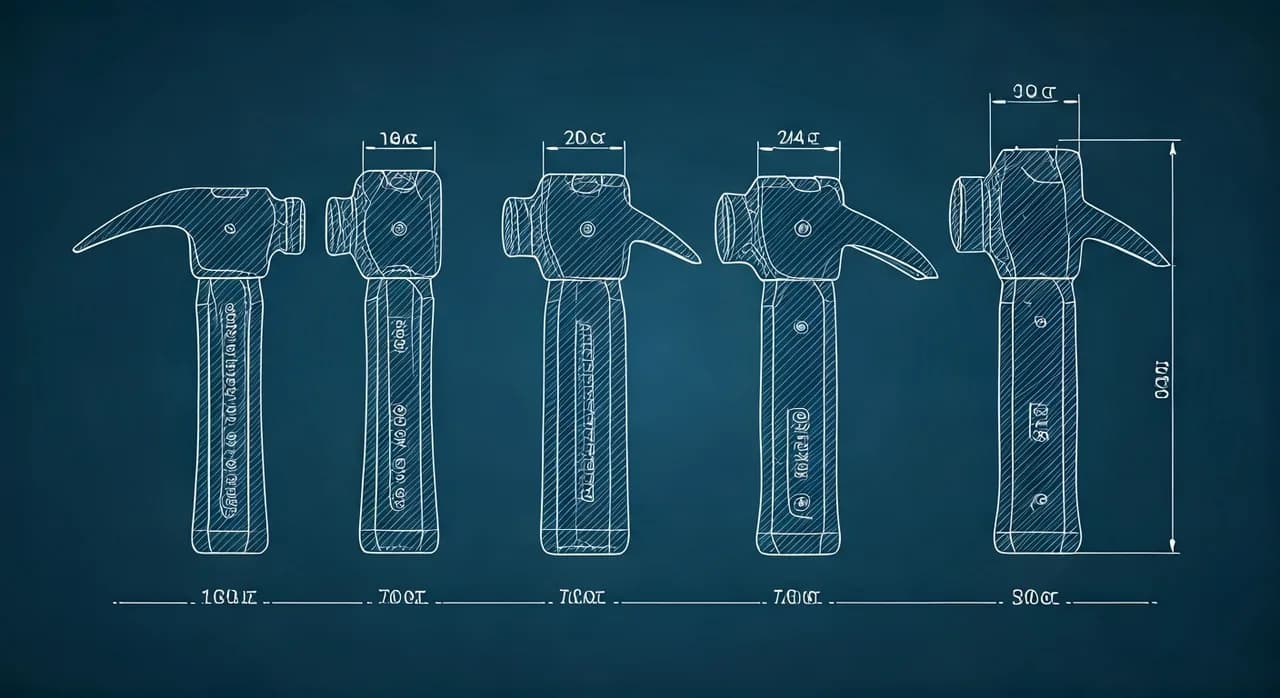 Çekiç ağırlık karşılaştırma — 16, 20, 24 ve 32 oz